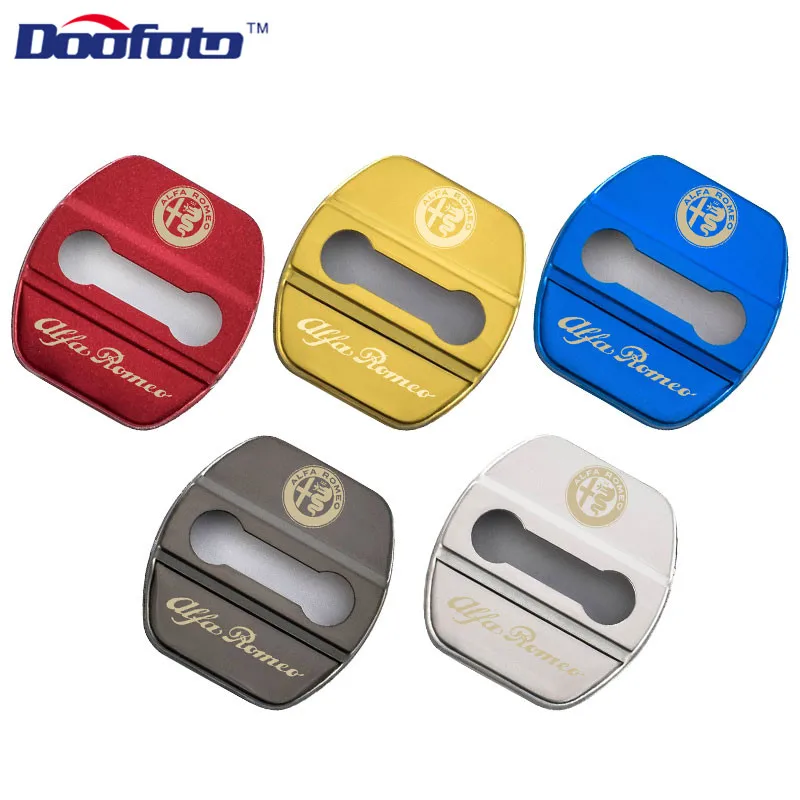 

Doofoto 4x Car Door Lock Cover For Alfa Romeo Nissan Emblems Accessories Styling Logo Door Lock Protective Cover Stainless Steel