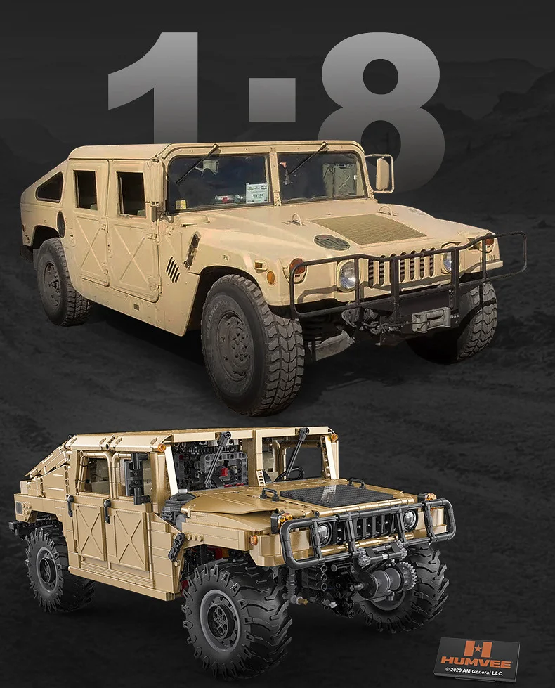 Technisches modernes Militärfahrzeug im Maßstab 1:8, 4 x 4, gepanzertes Humvee ORV-Baustein, Baumodell, Ziegelauto, Spielzeug für Geschenke – Detail 3
