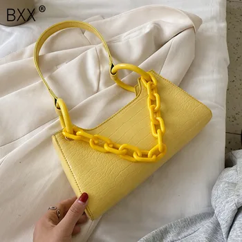 

[BXX] Chain Design PU Leather Crossbody Bags For Women 2020 Solid Color Shoulder Handbags Female Travel Cross Body Bag HN214