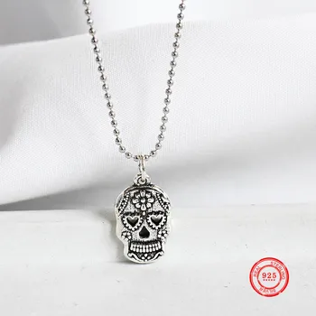 

s925 sterling silver retro hipster skull necklace pendant new temperament personality girl clavicle chain jewelry