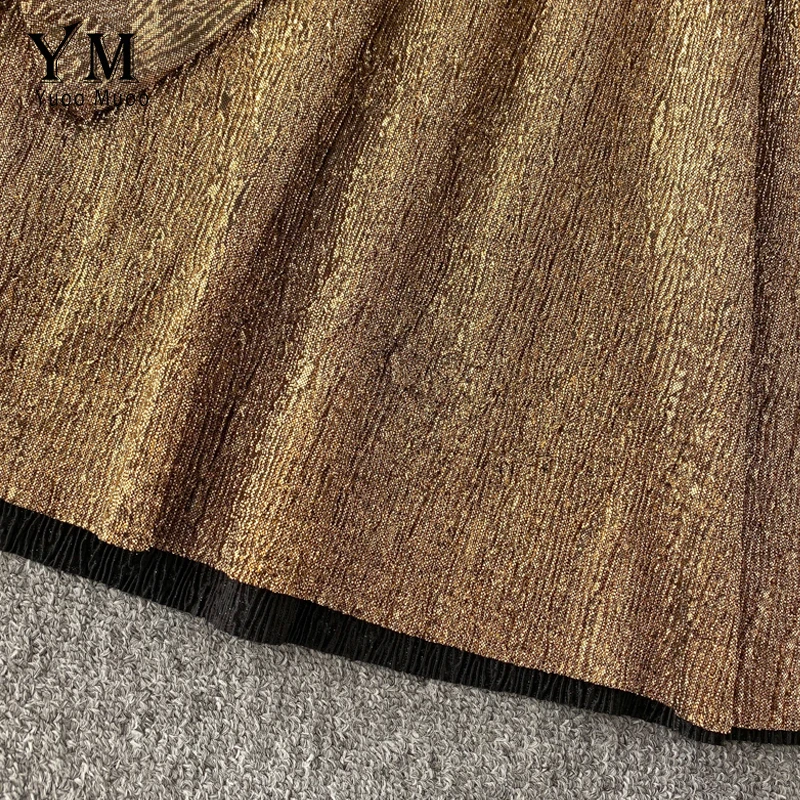 YuooMuoo хорошее качество роскошное Золотое блестящее Бандажное женское вечернее платье Ins Модное Элегантное короткое платье с пышными рукавами и v-образным вырезом