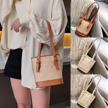 

2019 Women’s Shoulder Bag Simple Style Contrast Color Woven Handbag Shoulder Bag Beach Bag Purses And Handbags Bolso Mujer#T3