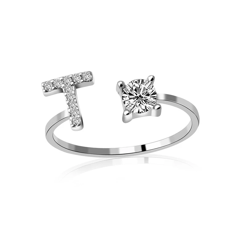 Модные украшения 26 кольца с буквами для женщин женские креативные фианиты безразмерное кольцо на палец серебристого цвета вечерние подарки