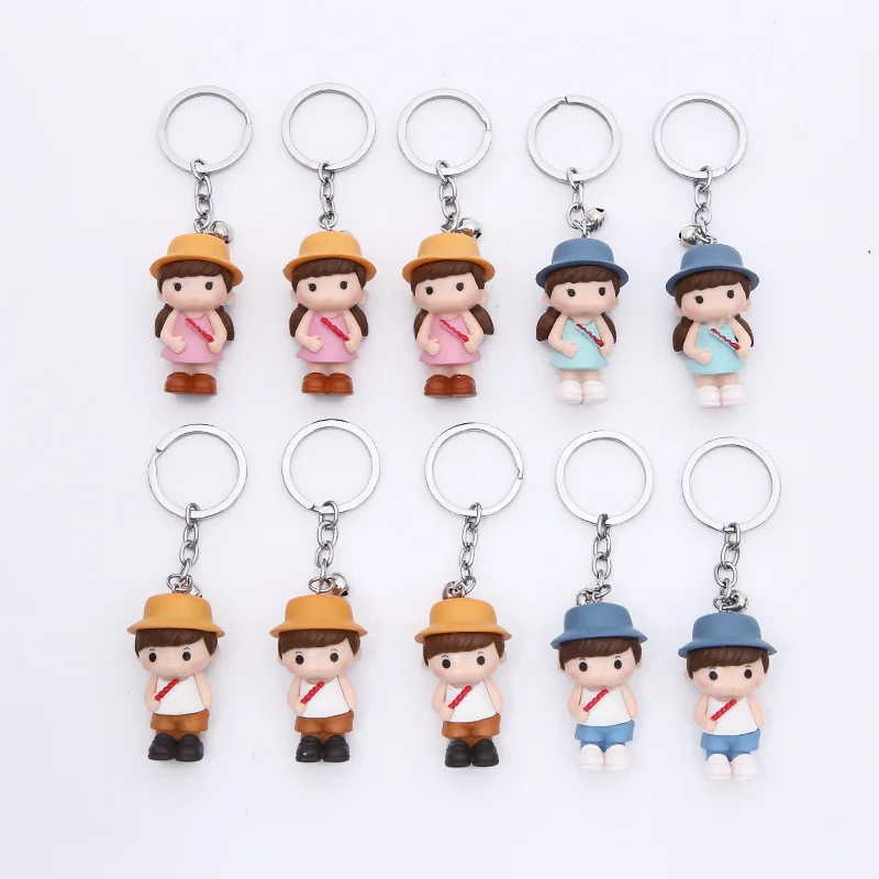 Персональный и креативный ПВХ фигурка мальчики и девочки парный брелок для ключей круг сумка с подвесками аксессуары подарок оптом