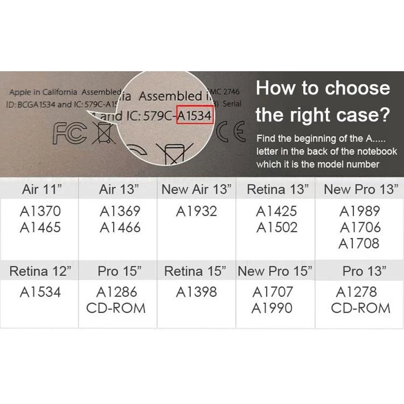 Чехол для Apple Macbook Air 11 13 15 дюймов жесткий защитный чехол ноутбука A1370/A1465 A1534