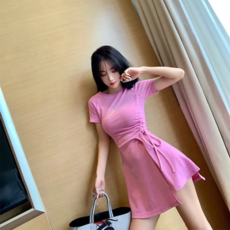 

2019 Popular Crescent Floral Printed Dress Women's Summer New Style Slim Fit Waist Hugging Elegant Drawstring Skirt Fashion