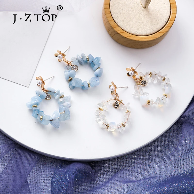 

Women Handmade Flower Drop Earrings Irregular Acrylic Stones Earing Bohemian Imitation Pearl Statement Earring Female