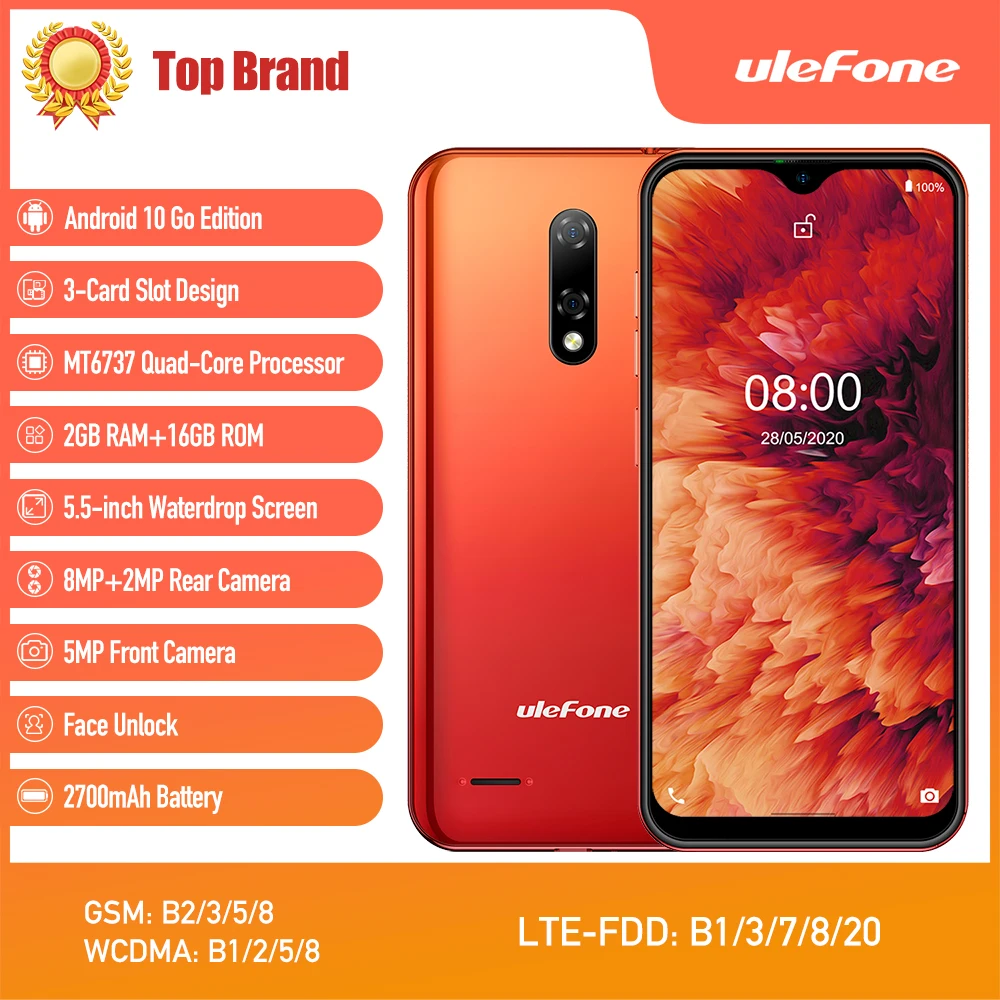 Смартфон Ulefone Note 8P на Android 10 четыре ядра экран 5 дюйма 2 ГБ + 16 Гб | Мобильные телефоны