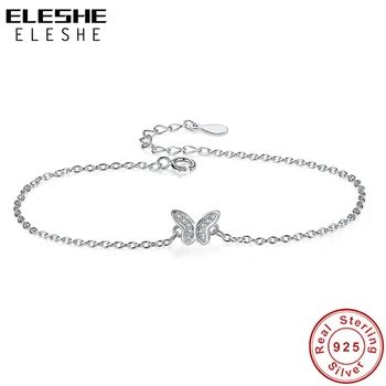 

ELESHE 925 Sterling Silver Crystal Butterfly Bracelet Cute Animal Adjustable Chain Bracelets for Women Fashion Jewelry Gift