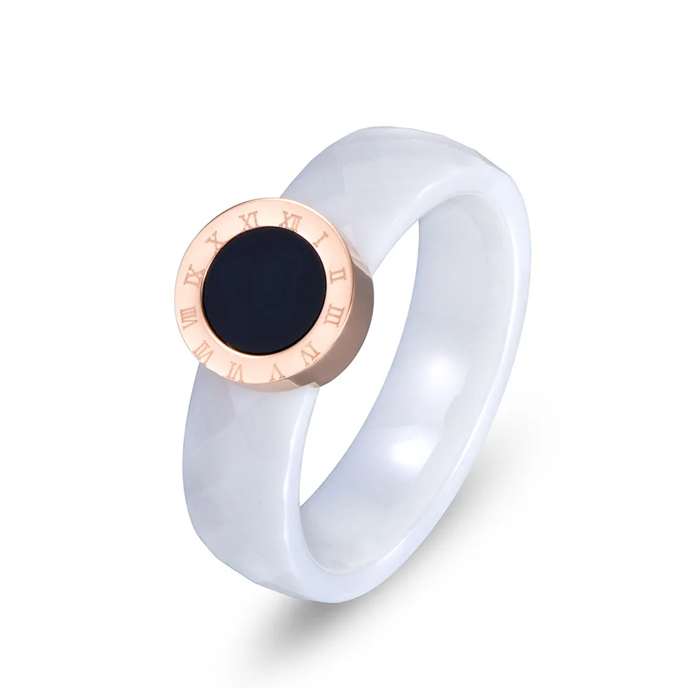 Lokaer, модное кольцо с римскими цифрами, ювелирное изделие для женщин, розовое золото, керамическое титановое стальное обручальное кольцо для женщин, Anneaux R17159 - Цвет основного камня: White