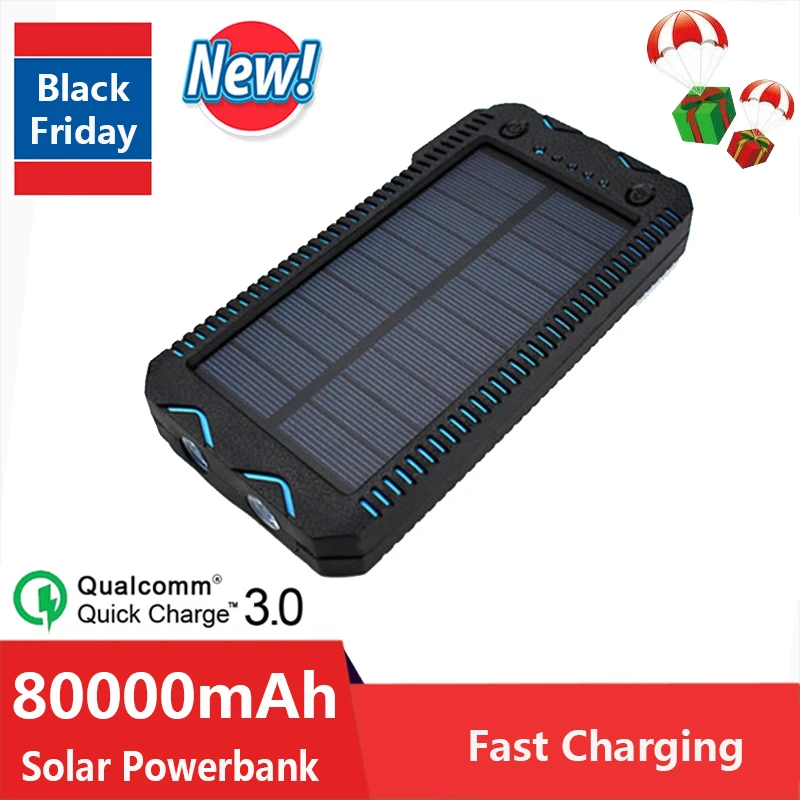 80000mAh Solar High Capacity Power Bank Waterproof External Battery Outdoor Travel Charger for Xiaomi Samsung IPhone smart power bank