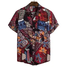 2019 estilo étnico serie de flores oscuras estilo de plato de lino impreso de moda camisa de manga corta camisas para hombre