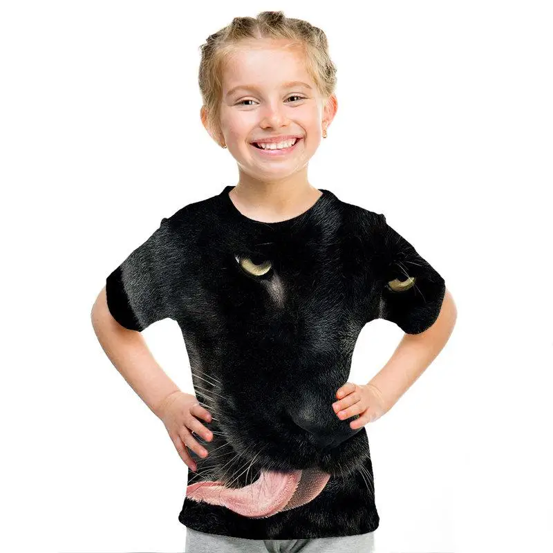 Camiseta de manga corta con estampado de lobo de leopardo de manga corta para nios y nias con estampado 3D De Len animal