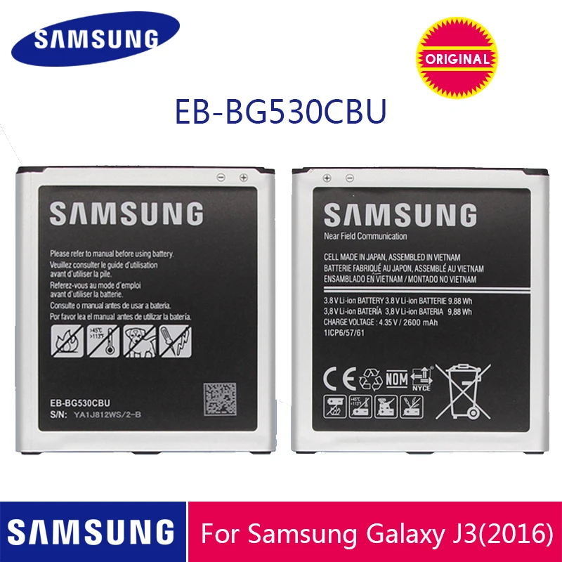SAMSUNG Original Phone Battery EB-BG530CBU EB-BG530CBE 2600mAh For Galaxy Grand Prime J3 2016 G530 G531F G530H G530F With NFC