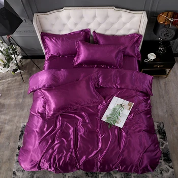 

Purple Duvet Cover Pillowcase 3pcs Bedding Set RU Size EU Size Sets Single Size King Double Size Satin Silk Luxury Bedding Sets