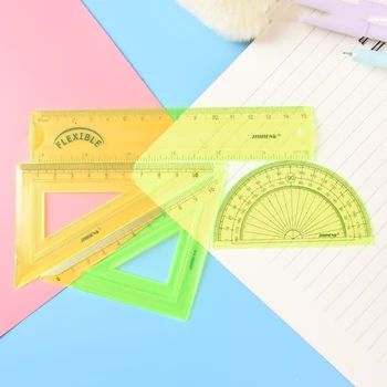 

4Pcs/set Multicolour Student Ruler Sets Straight Protractor Triangular Ruler Measure Soft Flexible Rulers Stationery Wholesale