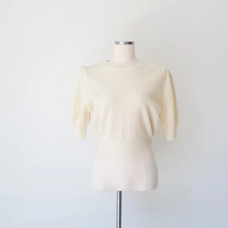 2020 Summer Short Sleeve O-Neck Pullovers Women Bubble Sleeves Korean Knitted Solid Elegant Fashion Ladies T-Shirts Tops