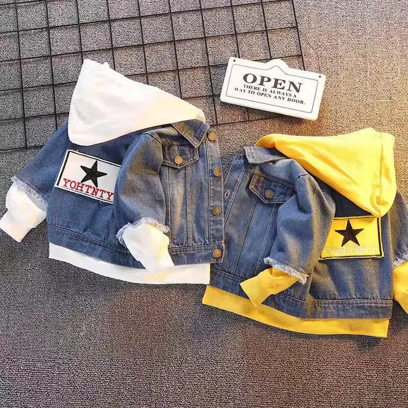 

0-4 Years Toddler Jacket Girls Kids 2020 Fall Boys Patchwork Hoodies Coat Denim Long Sleeve Outerwear Children Windbreaker Boy