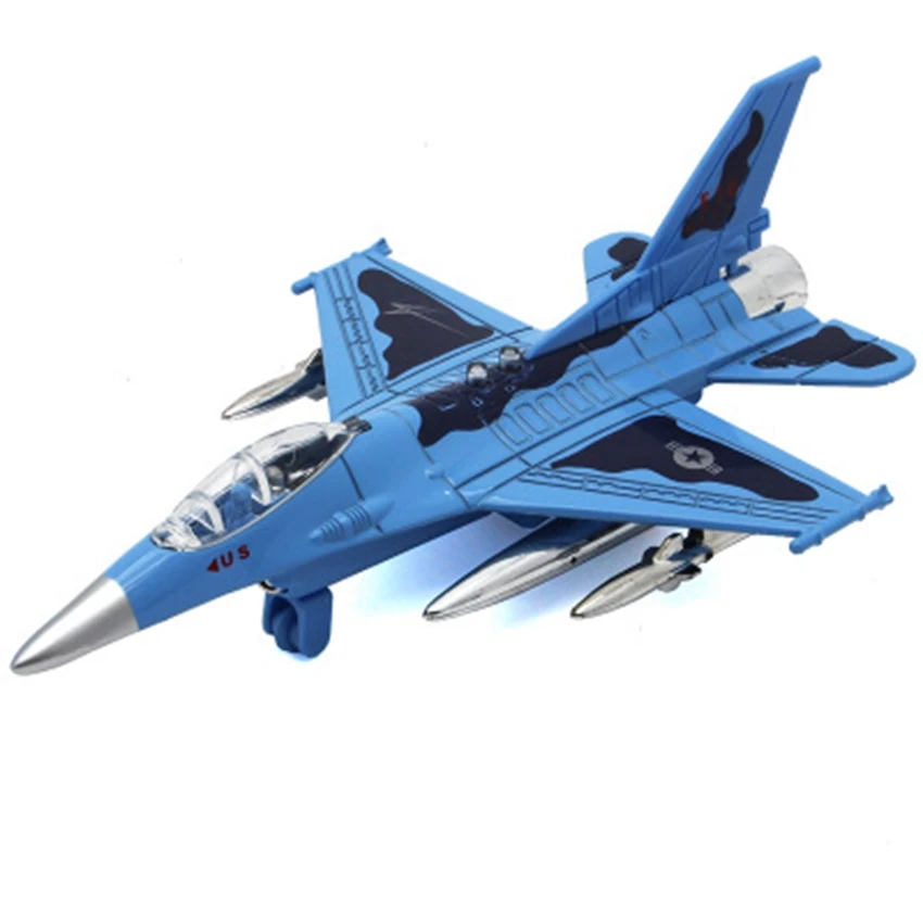 Американский F16 ОСА сплав Истребитель модель обратно в светильник моделирование звуковые эффекты украшение для выпечки Детские игрушки Детские День рождения - Цвет: Синий