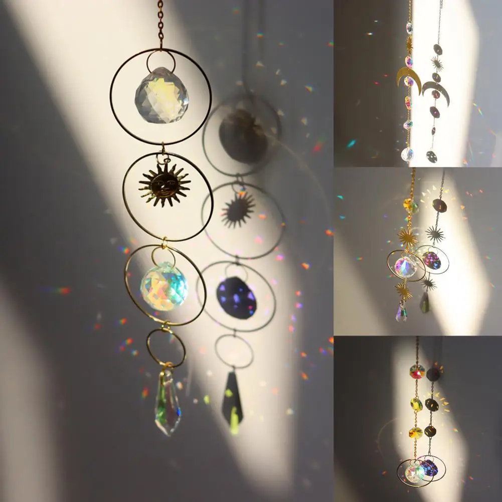 Artificial Crystal Pendant Nice-looking Handmade Attractive Wind Chime Star Moon Hanging Household Decor Accessories | Дом и сад