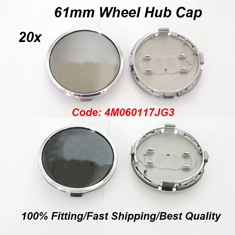 

20PCS 61mm 4M0601170JG3 61MM*55.5MM Car Rims Wheel Center Hub Caps Gray/Black For A1 A2 A3 A4 A5 A6 A7 A8 Q1 Q3 Logo