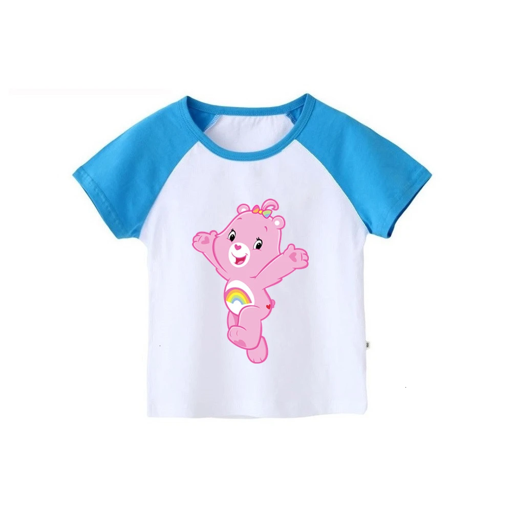 Одежда для мальчиков и девочек короткий рукав Care Bears скрещивающиеся цвет; детская футболка; топы с круглым вырезом; футболки с изображением мультипликационных персонажей для детей футболка детская одежда От 2 до 12 лет - Цвет: as picture