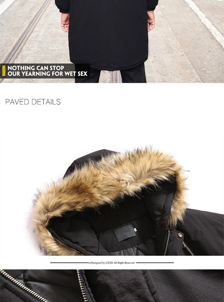Gersri new winter men's cotton jacket high quality fur hat male's jackets thick warm fur collar jacket plus size clothing