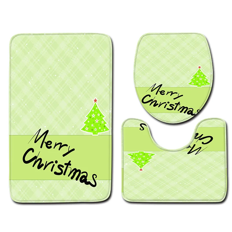 Zeegle Merry Christmas Набор ковриков для украшения ванной комнаты, нескользящий коврик для крышки унитаза, водопоглощающий напольный ковер, коврик для двери