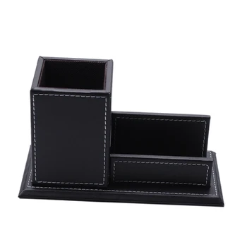 

Pu Leather Pen Pencil Stand Marker Storage Box Organizer Case & Business Card Display Stand Pen Holders Office Supplies Coffee