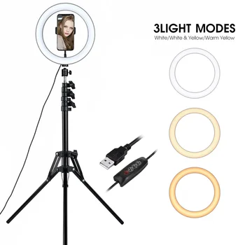 

26cm/10inch LED Selfie Ring Light Metal Dimmable Camera Phone Ring Lamp With Stand Tripods For Makeup Video Live Studio