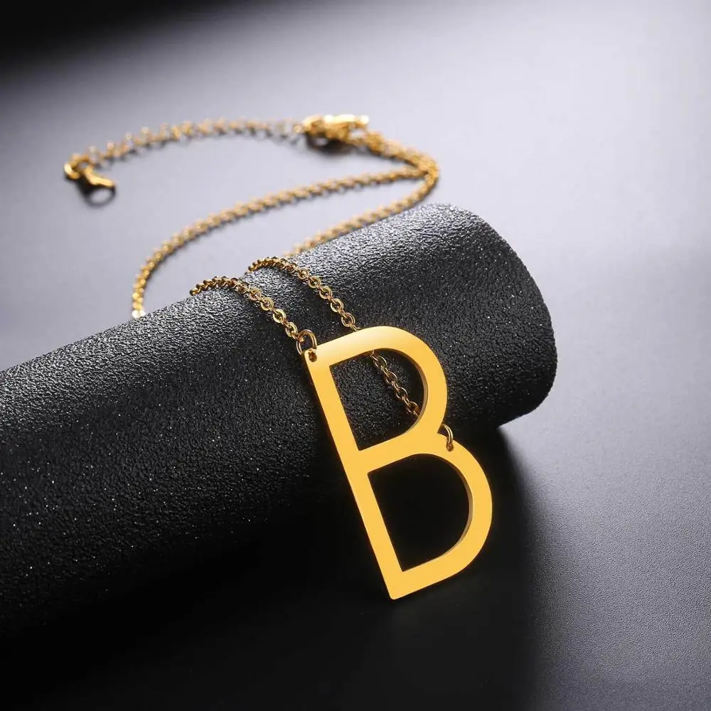 

A-Z large Letters Necklace Gold Stainless Steel Simple Name Pendant Monogram Necklace for Women Vintage Jewerly Accessories
