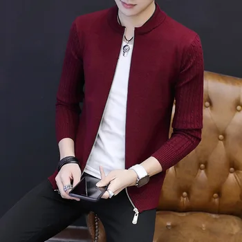 

Long Sleeve Men Sweater Beige Red Grey Dark Blue Black Autumn Winter New Cardigan O-Neck Casual Fashion Mens Sweaters