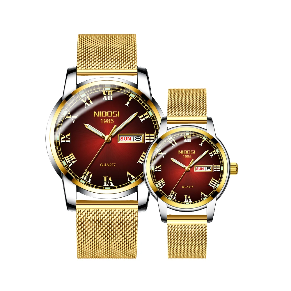 Gold Mens Women Watches NIBOSI Unique Design Luxury Stainless Steel Mesh Strap Men's Fashion Casual Date Watch Relogio Feminino Gold Mens Women Watches NIBOSI Unique Design Luxury Stainless Steel Mesh Strap Men's Fashion Casual Date Watch Relogio Feminino