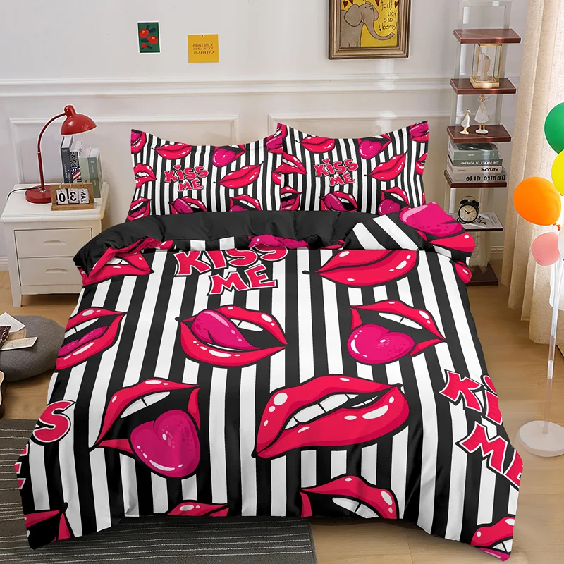 Kiss Sexy Lips Duvet Cover And Pillowcase Luxury Bedding Set Quilt Covers Queen Size 2/3PCS Bedclothes Home Textile 