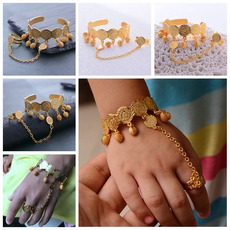 Gold Color Coin Bangle Bracelet For Girl baby Islam Muslim Arabic Currency Money Birthday Gift
