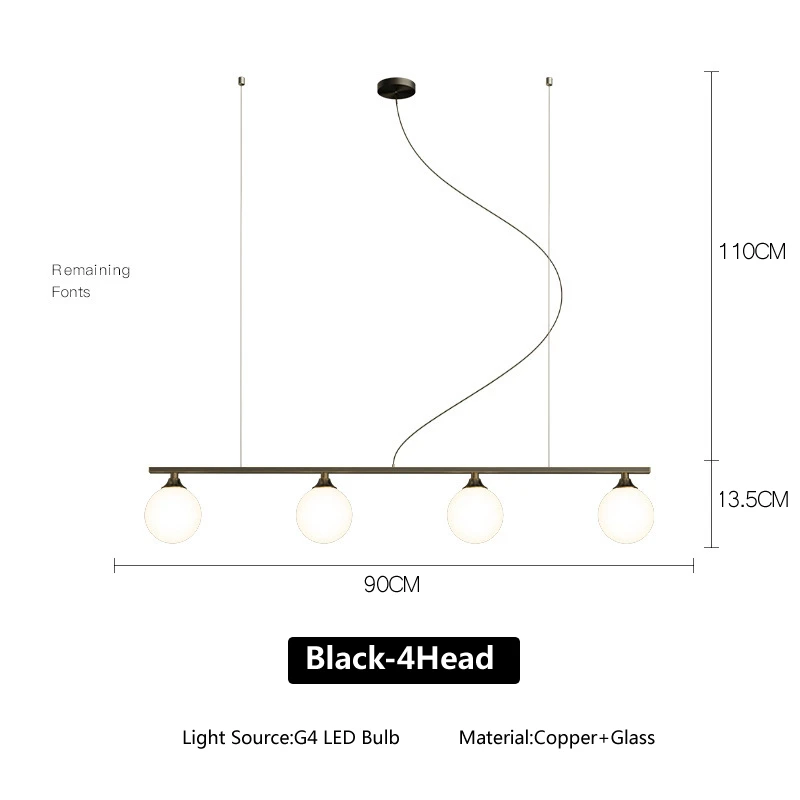 Светодиодный светильник-люстра винтажный медный стеклянный шар горизонтального типа подвесной светильник для столовой подвесной светильник современный скандинавский светильник - Цвет абажура: Black-4Head