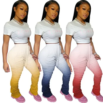 

Wjustforu Gradient Skinny Stacked Sweatpants Women 3 Color Pleated Pencil Pants Feamle Skinny Casual Joggers Vestidos