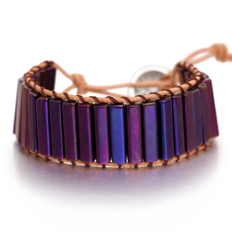 SL1648 Chakra Bracelet Jewelry Handmade Multi Color Natural Stone Tube Beads Leather Wrap Bracelet Couples Bracelets Creative Gifts - Окраска металла: SL1648