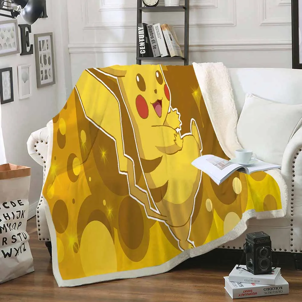 

Pikachu Blanket Janpanese Anime Game Character Blanket Sherpa Fleece Plush Throw Balnket Travel Home Warm Blanket Kids Bedding