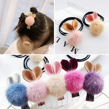 

Boutique 5sets Fashion Princess Cute Fur Pom Pom Rabbit Ears Hairpins Hair Clips Felt Animal Ears Hair Ties Elastic Hair Bands