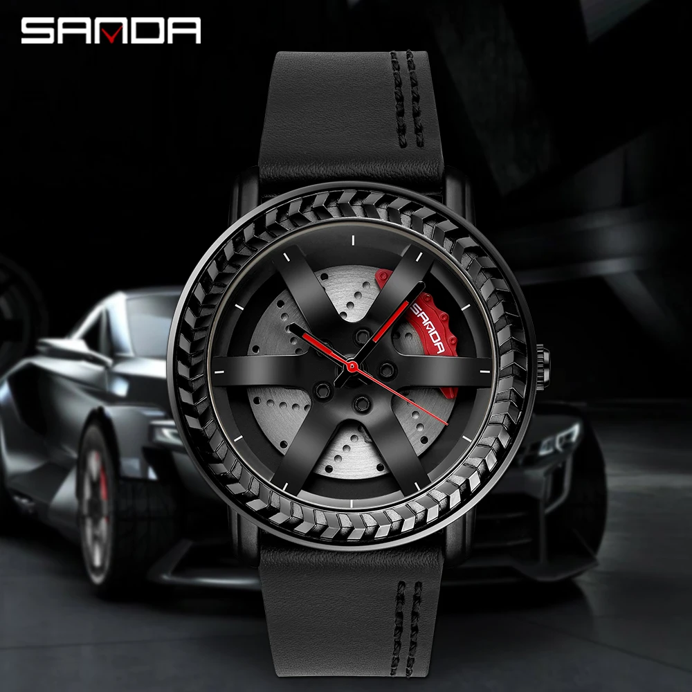 New Black Car Wheel Rim Hub Watch for Men Sports Watches Waterproof Creative SAAT Relogio Masculino Quartz Watch Man Wrist Watch