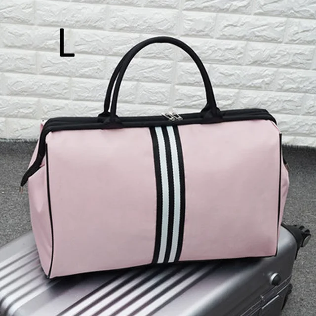 Women Overnight Weekend Fitness Bag Ladies Stripe Yaga Big Travel Bag Light Men Foldable Outdoor Bags Korean 2021 XA37WB Pink L