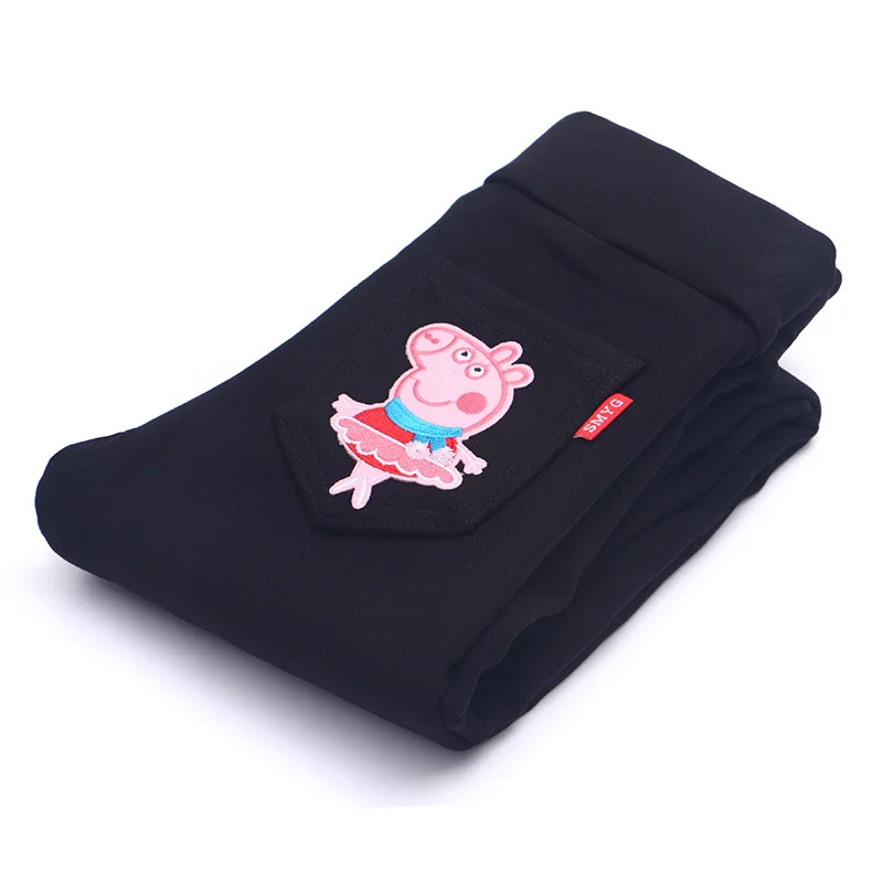 black 4 pig Girls Autumn Winter Leggings Kids Pants with Fleece Children Warm Trousers Velvet Thickening Stretchy Leggings for Girls - Цвет: black 4 pig
