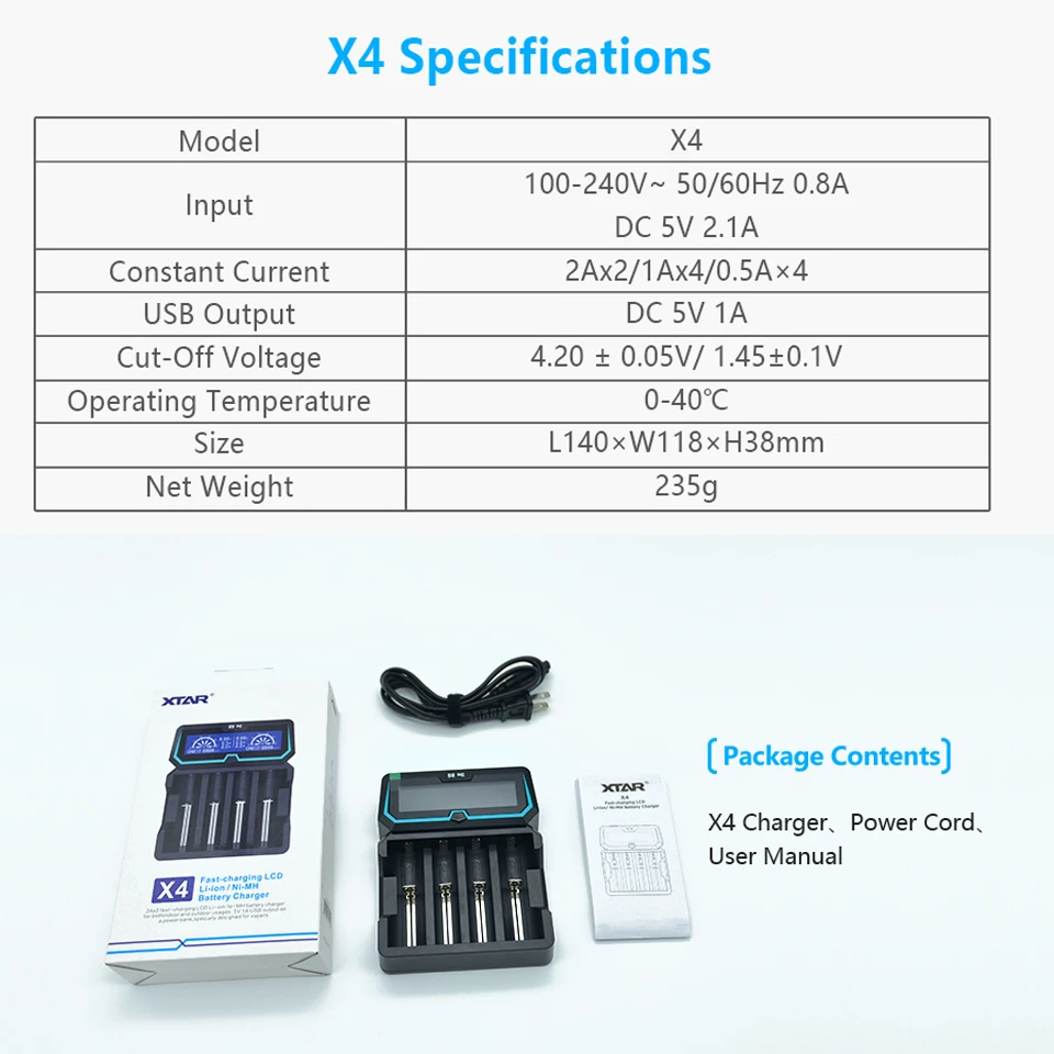 XTAR X4 быстрое зарядное устройство 3,6 В 3,7 в IMR ICR INR литий-ионный аккумулятор 14500-26650 1,2 в Ni-MH NI-CD AAA AA батарея lcd 18650 зарядное устройство