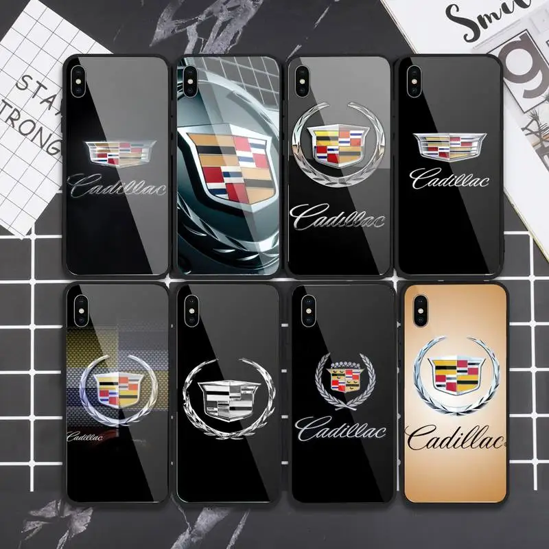 

Stylish Luxury Sports Car for Cadillac Phone Case Tempered glass For iphone 5C 6 6S 7 8 plus X XS XR 11 PRO MAX