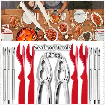 

12Pcs/Set Seafood Tools Crab Crackers Nut Cracker Forks Set Opener Shellfish Lobster Leg Sheller Knife Kitchen Accessories