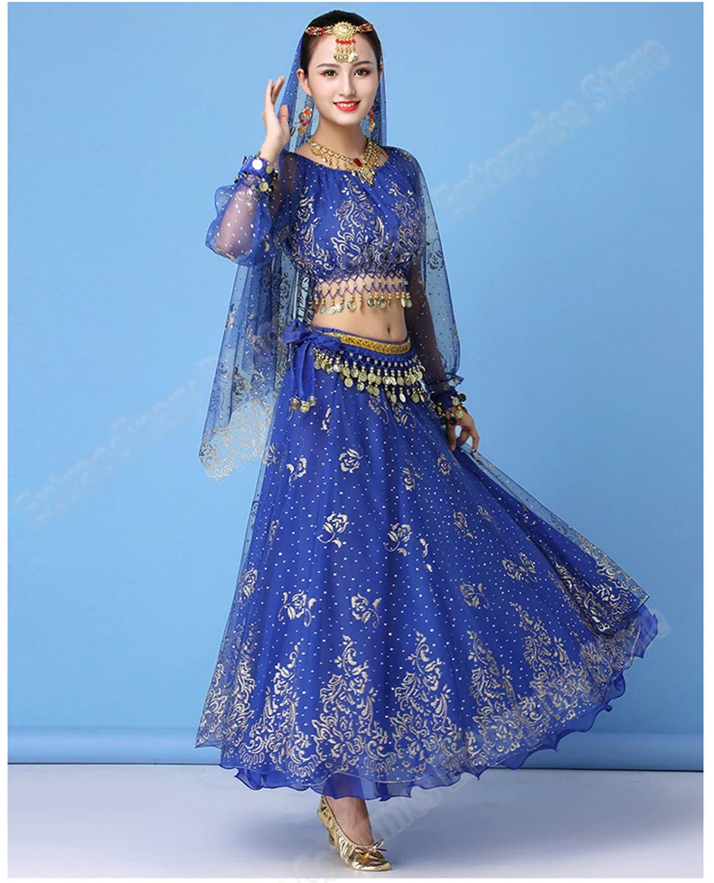 Bollywood Traje Vestido Mulheres Set Roupa Desempenho