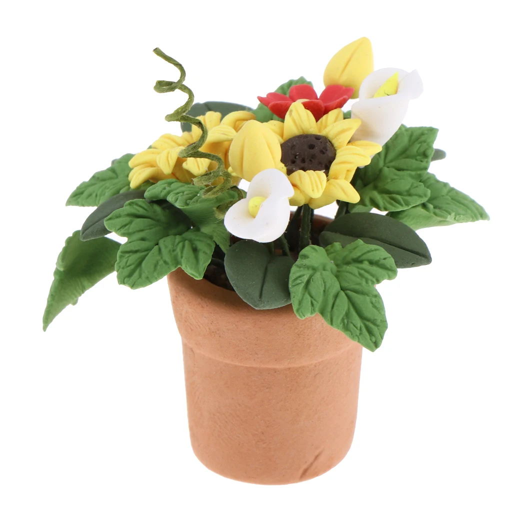 1/12 Doll House Flower Plant Model, Fairy Garden/Bonsai Landscape/Photo Props Garden Decoration (Sunflower)
