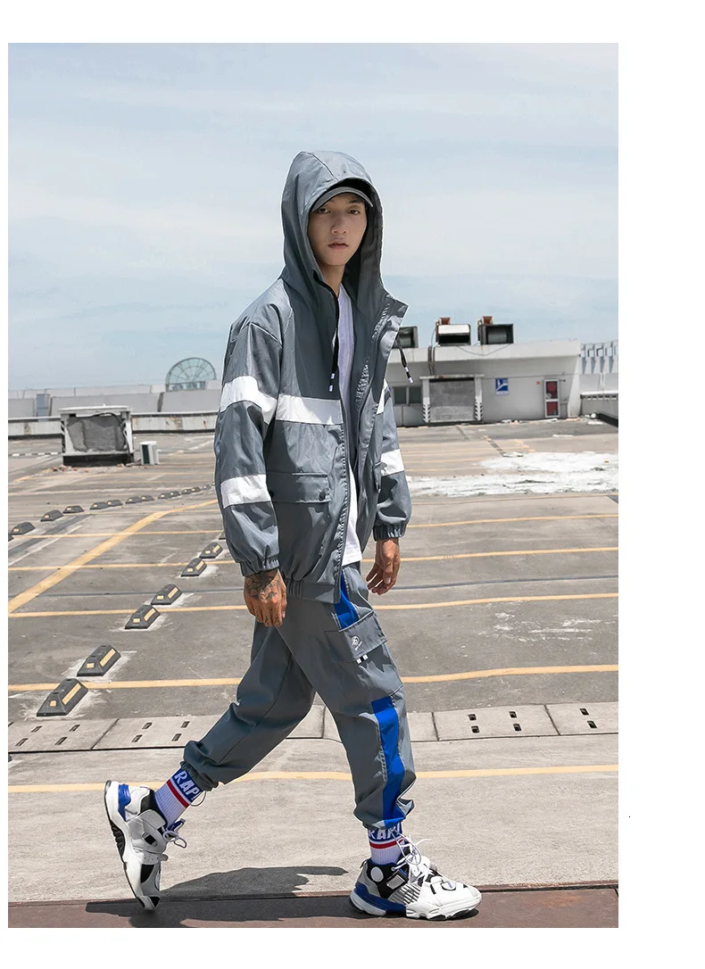 Fashion 2 Pieces Sets Mens Fashion Cargo Pullover Tracksuit Jackets Loose Fit Elastic Waist Pants Hip Ropa Deportiva Hombre