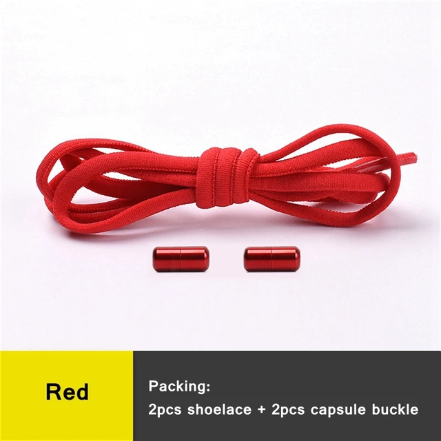 1 Pair 21 Colors No Tie Shoelaces Round Color Metal Lock Elastic Shoelace General For Children And Adults Sneakers Lazy Laces Red